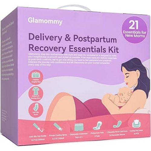 Postpartum Recovery Essentials Kit for Women, Labor & Delivery Postpartum Care, Peri Bottle, Cooling Spray, Disposable Postpartum Underwears, Postpartum Pads, Hot&Cold Packs, Soothing Liners