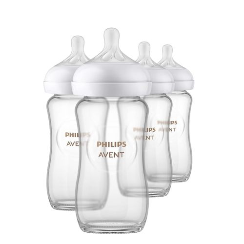 Philips AVENT Glass Natural Baby Bottle with Natural Response Nipple, Clear, 8oz, 4pk, SCY913/04