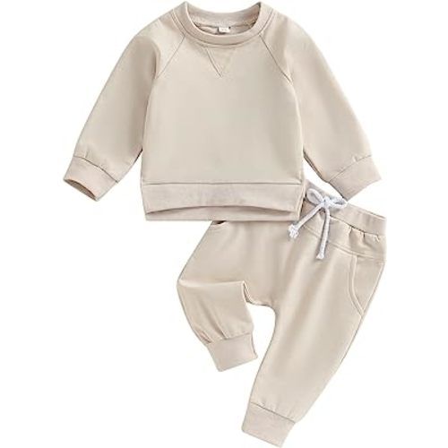 AEEMCEM Baby Boy Girl Clothes Toddler Fall Winter Outfits Solid Color Crewneck Sweatshirt and Jogger Pants Set