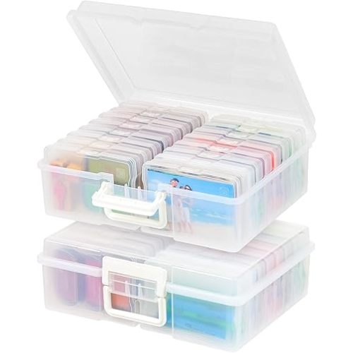 IRIS USA 4" x 6" Photo Storage Craft Keeper, 2 Pack, Main Container with 16 Organization Cases for Pictures, Crafts, Scrapbooking, Stationery Storage, Protection and Organization, Clear