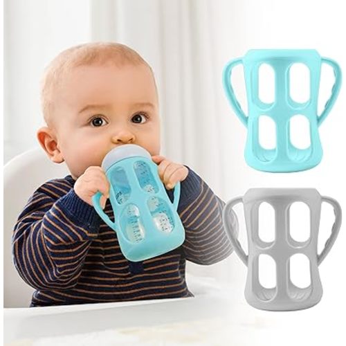 2 Pack Silicone Bottle Sleeves with Handles for Philips Avent Natural Baby Bottles 9 oz/8 oz, Avent Glass Bottle Sleeve-Food Grade, BPA Free, Easy Grip Baby Bottle Holder, Dishwasher/Heaters Safe