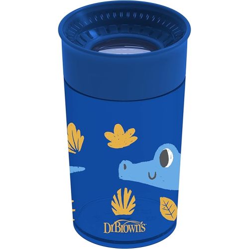 Dr. Brown’s Milestones Cheers 360 Cup Spoutless Transition Cup, Travel Friendly & Leak-Free Sippy Cup, Blue Alligator, 10 oz/300 mL