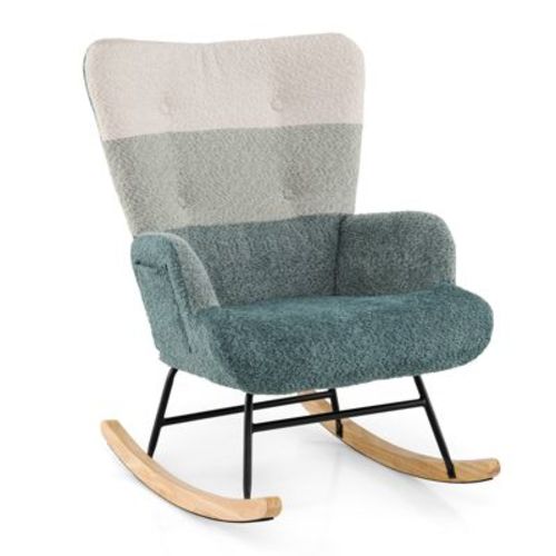 Costway Nursery Rocking Chair w/ Ergonomic Armrests & High Backrest Side Pocket