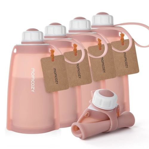 Momcozy Silicone Milk Storage Bags, Reusable Breastmilk Bags for Breastfeeding, 8.5oz/250ml Breast Milk Saver, Leakproof Milk Freezer Storing Pouches, BPA Free (Bean Paste Color, 5pcs)