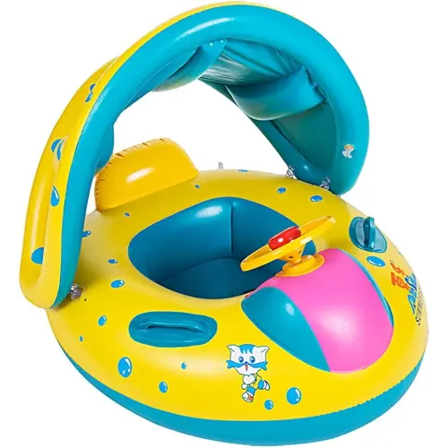 Baby Swimming Float, Baby Pool Float with Canopy, Inflatable Infant Pool Swimming Boat with Sunshade, Babies Swimming Float, Baby Pool Toy