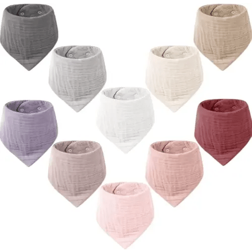 Konssy Muslin Baby Bibs 10 Pack Baby Bandana Drool Bibs 100% Cotton for Unisex Boys and Girls, Soft Absorbent Set for Teething and Drooling