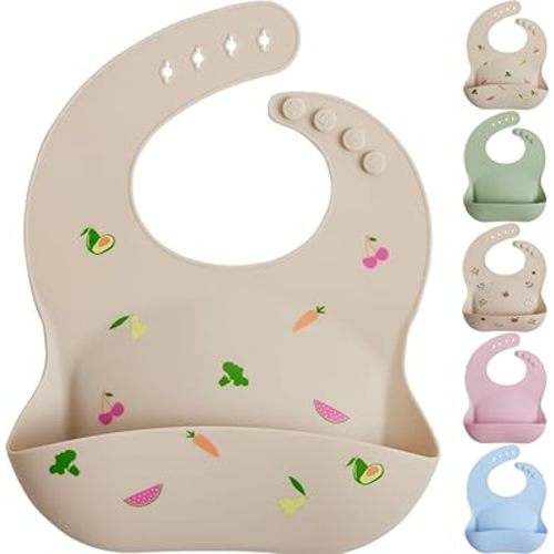 MIGHTY MONKEY Extra Deep Pocket Waterproof Silicone Feeding Baby & Toddler Bib, BPA Free Bibs for Babies Adjustable Mess Free