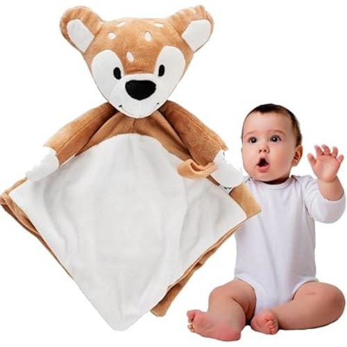 Riff Raff Sleep Soother Sleep Aid Lullaby for Newborn/Baby 0+ Months, Portable White Noise Plush Sound Machine, Heartbeat & White Noise Plush, Washable Stuffed Animals for Babies w/Velcro Strap - Fawn