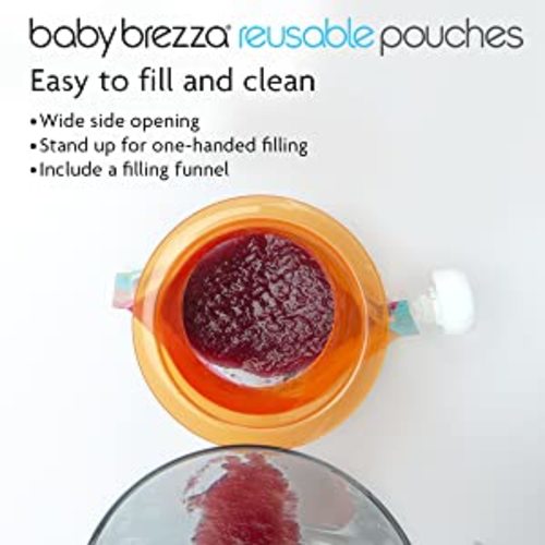 Baby Brezza Reusable Baby Food Storage Pouches, 10 Pack 7oz - Make Organic Food Puree for Kids or Toddlers and Store in Refillable Squeeze Pouches, Bulk Set is Freezer Safe & Washable - 10 Count (Pack of 1)