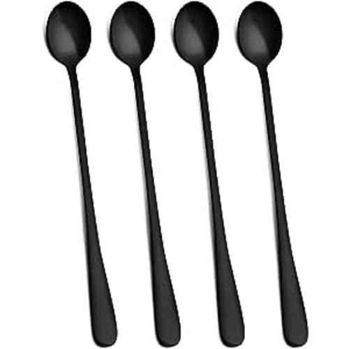 Hiware Matte Black 9-Inch Long Handle Iced Tea Spoon, Coffee Spoon, Ice Cream Spoon, Stainless Steel Cocktail Stirring Spoons, Set of 4 : Home & Kitchen