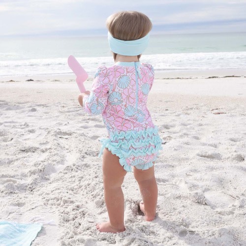 Long Sleeve Rash Guard With Ruffle Bottom | Ocean Pearl*