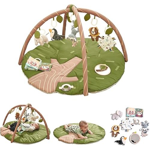 Baby Play Gym Mat - Thick, Oversized, Washable and Non-Slip Bottom Playmat - Jungle Safari Activity Mat with 8 Detachable Toys for Sensory Development - Perfect Tummy Time Mat for Baby