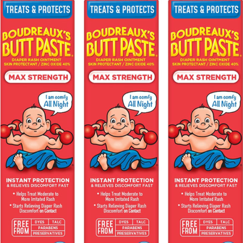 Boudreaux's Butt Paste Maximum Strength Diaper Rash Cream, Ointment for Baby, 4 oz Tube, 3 Pack