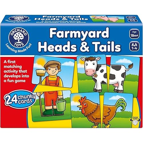 Orchard Toys Moose, Farmyard Heads & Tails Game. A First Matching Activity That develops into a Fun Game. 24 Chunky Cards. Age 18 Months+. 1-4 Players