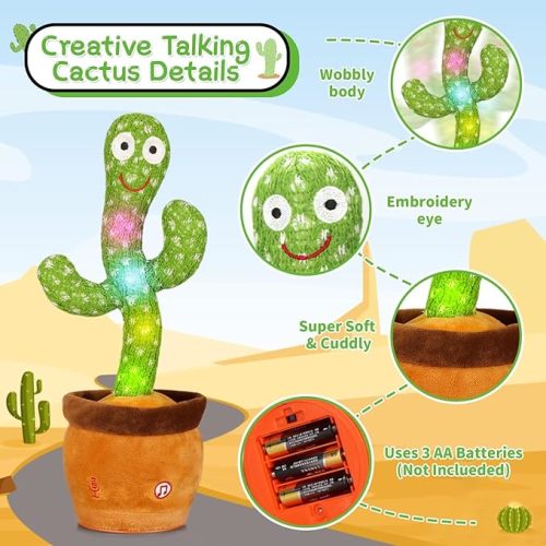 Emoin Dancing Cactus Baby Toys, Talking Cactus Repeats What You Say Dancing Mimicking Toy with LED English Sing Talking 15 Second Voice Recorder Musical Toys