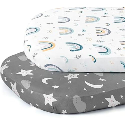 Stretch Fitted Bassinet Sheet Set BROLEX 2 Pack Cradle Sheets for Bassinet Pad/Mattress,Unisex Boys Girls,Ultra Soft,Rainbow Stars