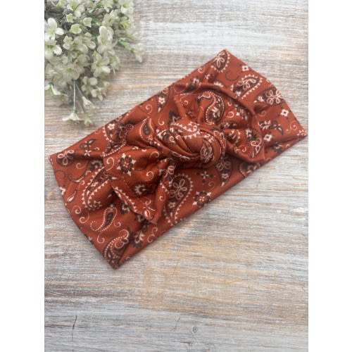 Red Bandana Baby Headband, Chunky Bow, Adjustable Hair Wrap