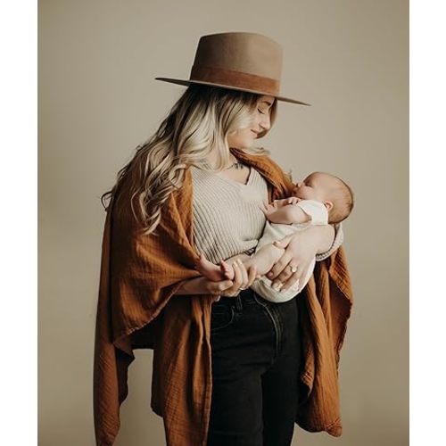 Indi by Kishu Baby GOTS Organic Muslin Nursing Cover Up for Breastfeeding, Breathable Shawl, Scarf, Privacy Nursing Cover for Breastfeeding Moms (Caramel)