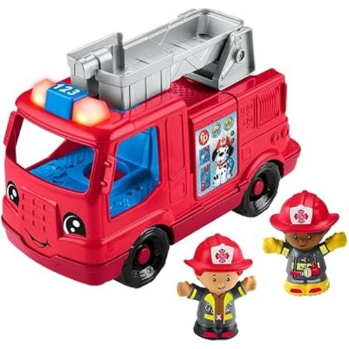 Fisher-Price Little People Toddler Toy Fire Truck Musical Push-Along Vehicle with 2 Figures for Pretend Play Ages 1+ Years