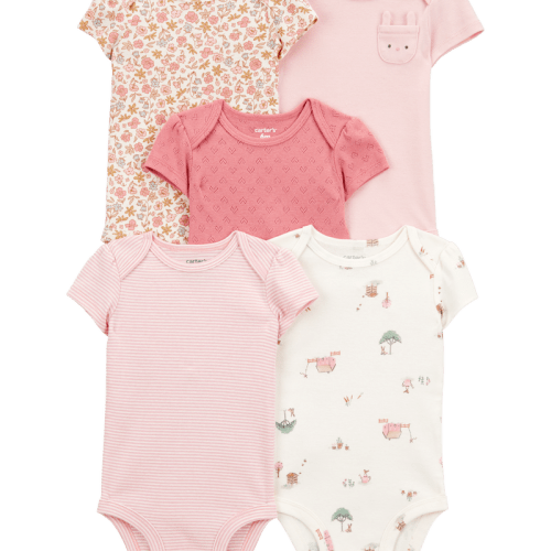 Pink Baby Girl 5-Pack Floral Bunny Short-Sleeve Cotton Bodysuits | Carter’s Oshkosh Canada