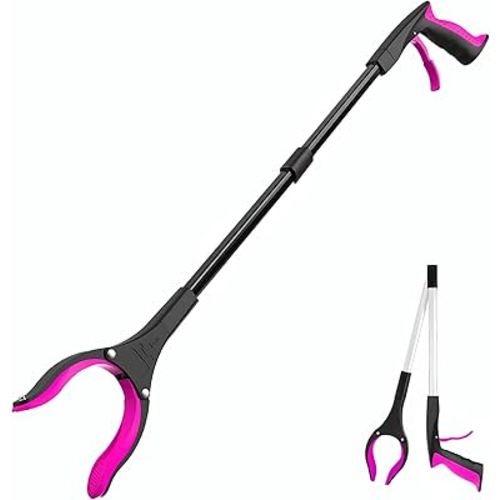 Grabber Reacher Tool - 32” Extra Long Foldable Gripper and Reaching Tool - Heavy Duty Pick Up Stick Grabbers for Seniors, Trash, Surgery Recovery Must Haves Gifts (Black Purple)
