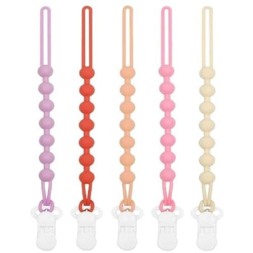 5-Pack Silicone Pacifier Clip, One-Piece Silicone Pacifier Holder Clip for Boys & Baby Girl Binky Clips Rust-Free Holders Unisex Newborns Shower Birthday Gifts (Pink Dreams)