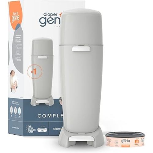 Playtex Diaper Genie Complete Pail with Built-In Odor Controlling Antimicrobial, Includes Pail & 1 Refill, Grey , 8.36 Pound
