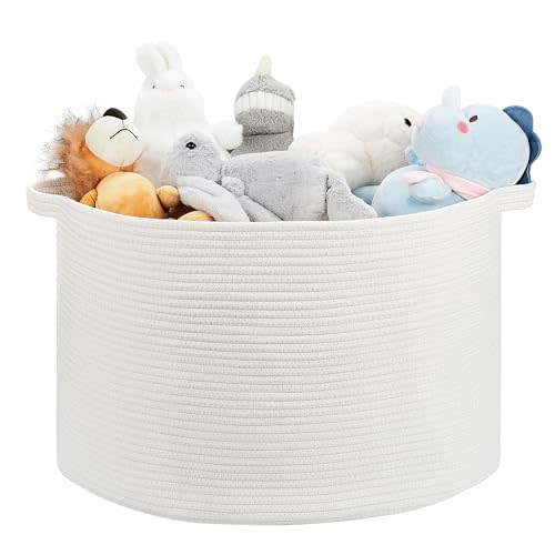 Ravinte Large Storage - 22"x 22"x 14" Blanket Basket for Living Room, Baby Toy Storage, Cotton Rope Woven Laundry Basket (White)