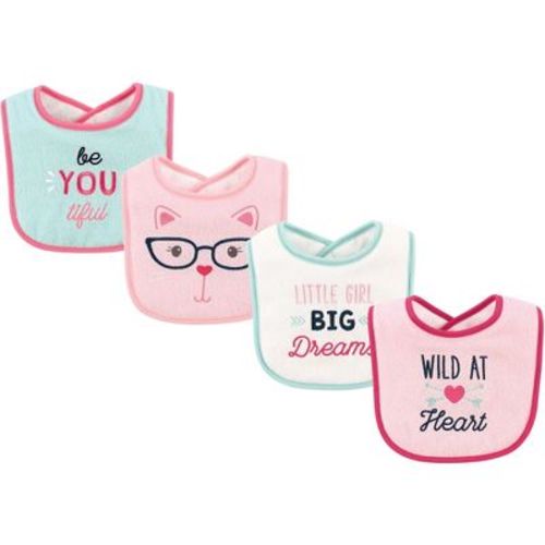Luvable Friends Baby Girl Cotton Drooler Bibs with Fiber Filling 4pk, Heart, One Size