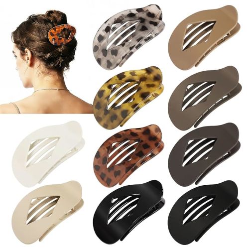 10 PCS Flat Hair Clips for Women, 4.2 Inch Large Hair Claw Clips - Leopard | ﻿ Matte & Tortoise Strong Hold Non-Slip Jaw Clips for Thick/Thin Hair, Neutral Leopard Hair Accessories for Daily Styling