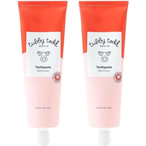 TUBBY TODD Fluoride Free Kids Toothpaste - Made with Xylitol - Safe Toothpaste for Baby, Toddler, Infant & Children - 4oz, 2 Pack - Watermelon Flavor