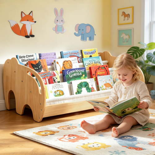 Wdmiya 4-Tier Toddler Bookshelf, Baby Bookshelf, Kids Bookshelf for Room, Nursery Book Shelves with Forward Display, Montessori Bookshelf for Baby Room, Kids Classroom Book Storage Organizer