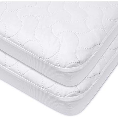 American Baby Company 2 Pack Waterproof Fitted Crib and Toddler Mattress Protector, Quilted and Noiseless Crib & Toddler Mattress Pad Cover, White, 52"x28"x9"