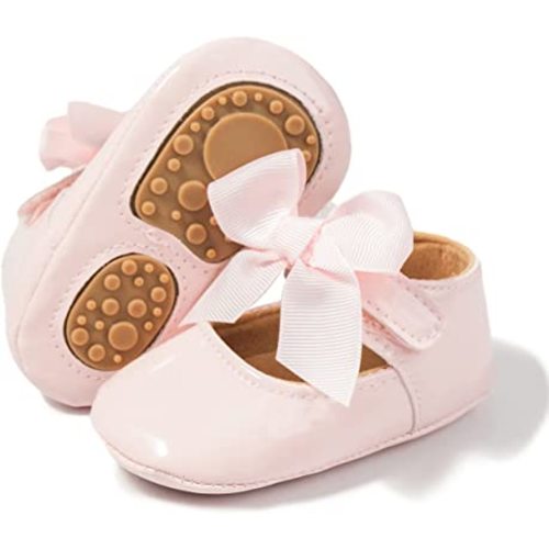Baby Mary Jane Flats for Girls with Bowknot Cotton Anti Skid Sole Infant First Walker Princess Dress Crib Wedding Shoes