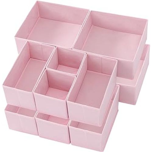 12 Pack Drawer Organizers for Clothing, Dresser Drawer Organizer Clothes, Fabric Foldable Closet Organizers and Storage Basket Bins for Clothes, Underwear, Bras, Socks (Pink)