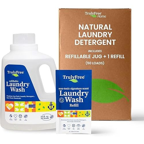 Laundry Detergent for Sensitive Skin | Gentle & Safe for Baby Clothes | Plant-Based | Easy to Dissolve to Create a Liquid| Include 1 Refillable Bottle| Signature Scent (50 Loads)