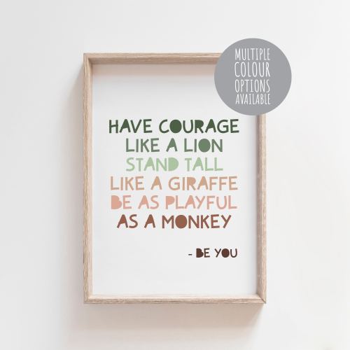Boys Nursery Prints, Boys Bedroom Prints, Be Brave, Safari Nursery Prints, Affirmation Print, Jungle Nursery Print, Jungle Bedroom Print