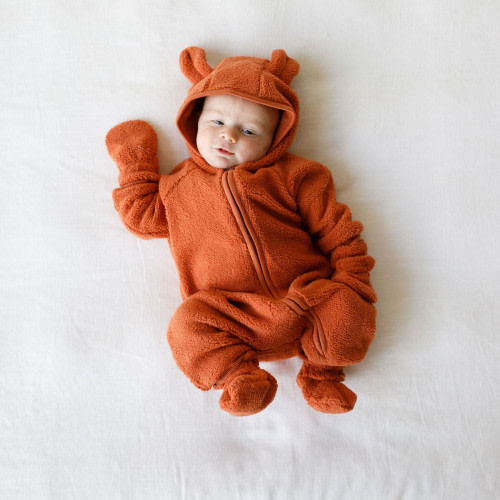 Goumi Kids x Babylist Fleece Bear Ear Baby Bunting Suit - Clay, 0-3 M