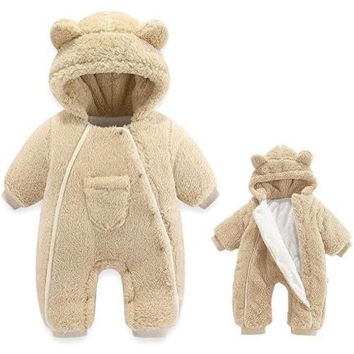 Newborn Baby Bear Outfit Suit Girls Boys Fleece Jumpsuit Romper Hooded Coat Winter Clothes Outwear Snowsuit
