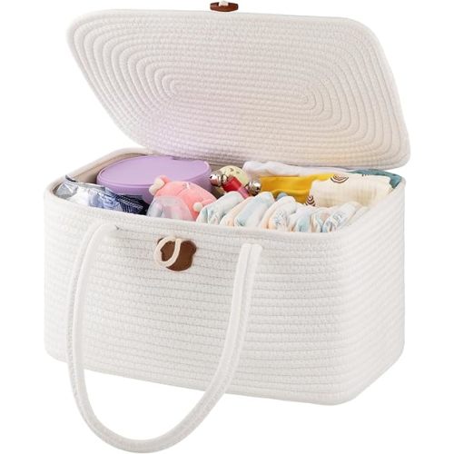 OIAHOMY Large Diaper Caddy Organizer for Baby, Portable Baby Basket with Handles, Baby Gift Basket for Newborn, Diaper storage Organizer for Changing Table and Car- White