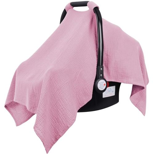 Metplus Muslin Car Seat Cover for Babies - Carseat Stroller Cover Infant Stroller Covers for Boys and Girls, Breathable & Lightweight, Fits Most Strollers & Baby Car Seats