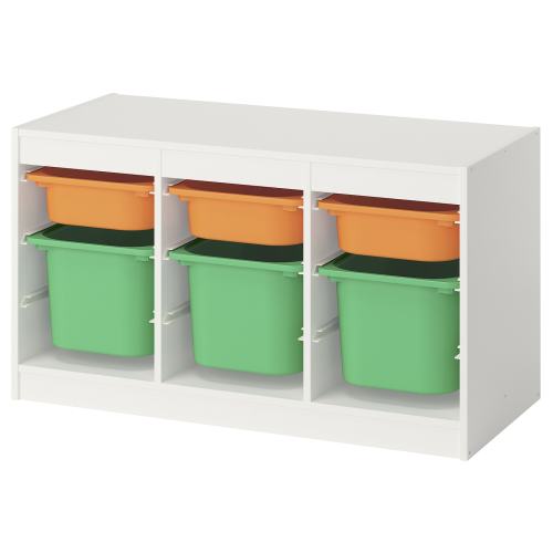 TROFAST Storage combination with boxes - white light orange/bright green 39x17 3/8x22 "