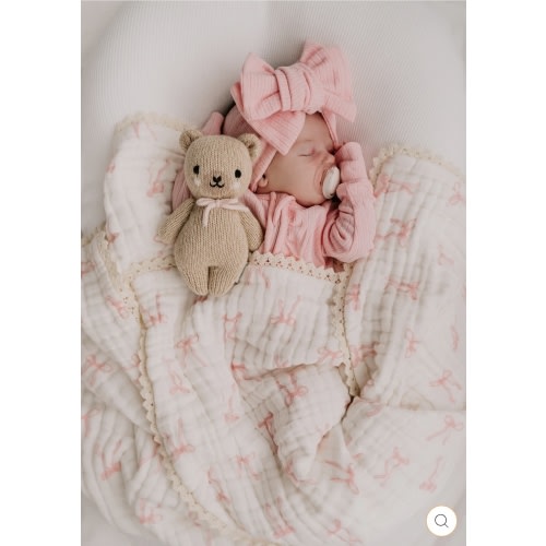 Gauze Lace Blanket | Pink Bows – Little and Fern