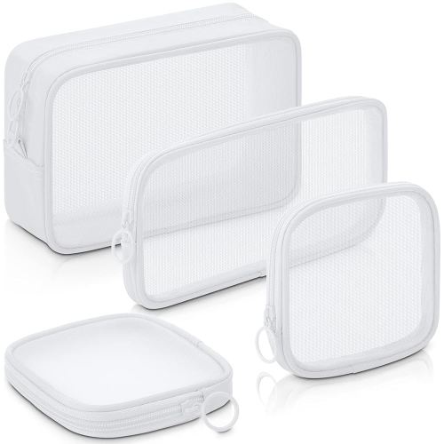 Weewooday 4 Pcs Mesh Makeup Bag Mesh Cosmetic Bag Travel Toiletry Pouch with Zipper Mini Makeup Cosmetic Purse for Daily Accessory(Small, Large, Medium,White)