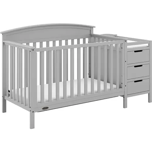 Graco Benton 4-in-1 Convertible Crib and Changer (Pebble Gray) – GREENGUARD Gold Certified, Crib and Changing -Table Combo, Water-Resistant Changing Pad, Converts to Toddler Bed, Daybed