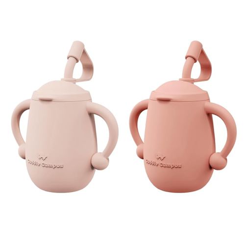 Cuddle Campus Pack of 2 Silicone Baby Training Cup, Shatterproof Toddler Sippy Cups with Straw, Open Cup for Baby, 6+ Months 5 Oz
