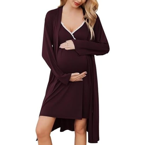 Ekouaer Maternity Nursing Gown and Robe Set Lace Nursing Nightgown for Breastfeeding Labor Delivery gowns for Hospital