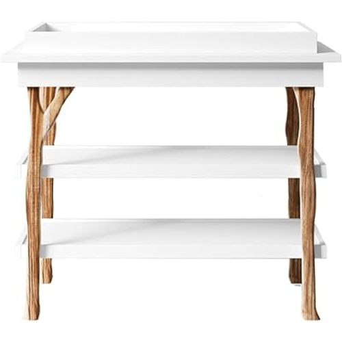Baby Branch Changing Table - Works with Removable Changing Tray - Nursery Furniture with Storage Works as Entry Way Accent and Bathroom Organizer, White Diaper Changing Station