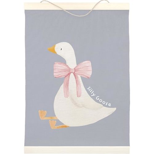 LKETW Blue Gray Goose Poster Hanger Frame 12x16 inch, Preppy Wall Art, Goose Decor, Bow Goose Wall Art for Preppy Room Aesthetic, Trendy Goose with Pink Bow Hanging Banner Decor for Dorm Bedroom