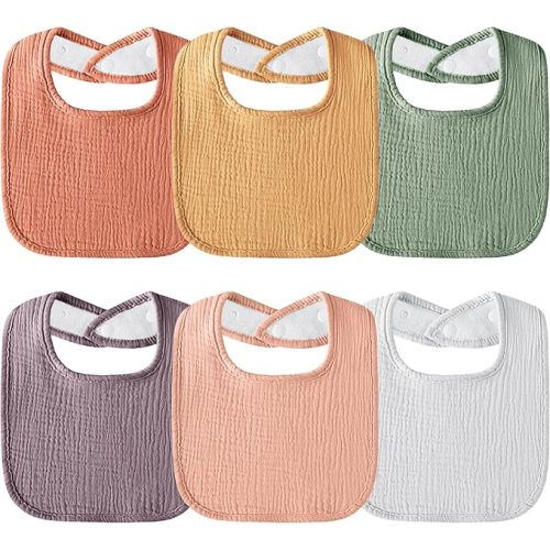 Kewlife gift Muslin Baby Bibs 6-Pack Baby Drool Bandana Bibs for Baby Girls Boys Infant Newborn Toddler Drooling and Teething (Macaron-Multi)